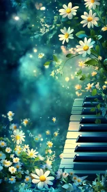 Gentle piano garden where glowing daisies sing softly.