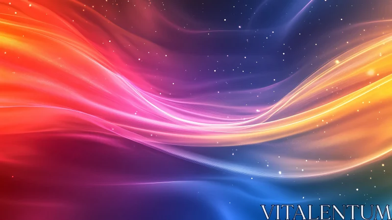 Vibrant neon light waves over deep cosmic gradient field.