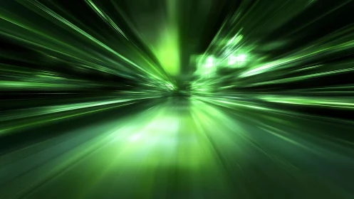 Futuristic green light speed motion blur digital abstract background.