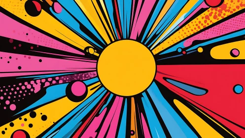 Solar burst of neon comic rays and kinetic pop energy.