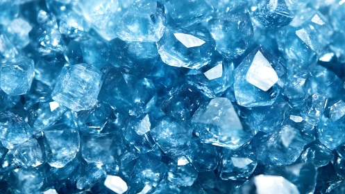 Macro study of faceted blue crystalline granules in clusters.