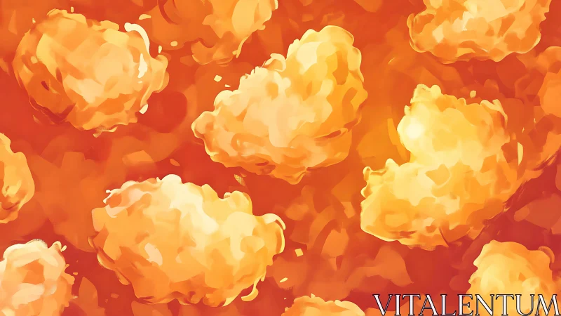 Golden popcorn puffs swirling in a cozy orange glow.