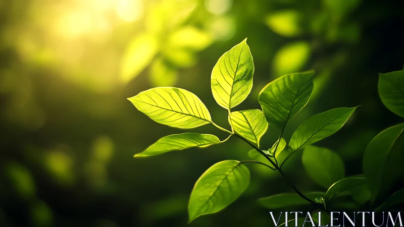 Sunlit Green Leaves in Nature, Soft Focus Botanical Photography.