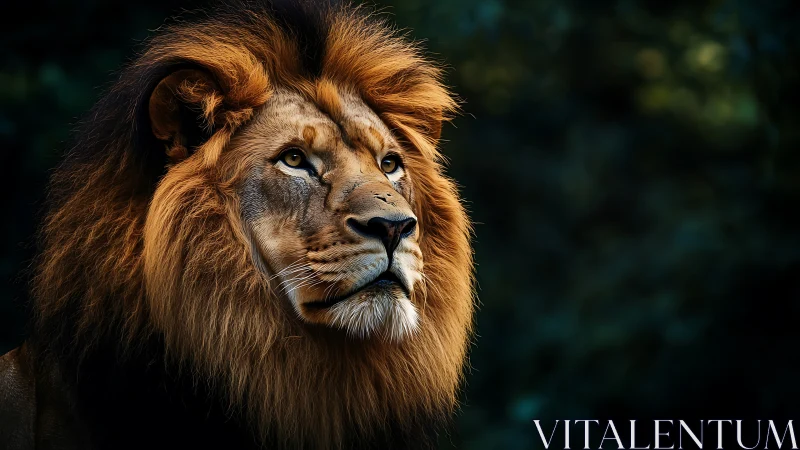 Majestic male lion portrait in high-contrast side lighting