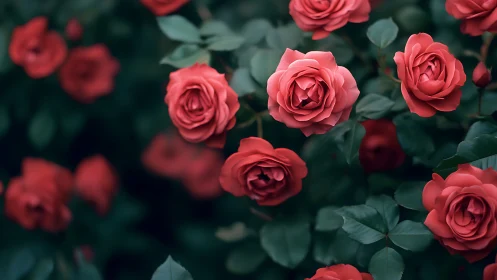 Crimson Roses Garden. Lush Blooms.