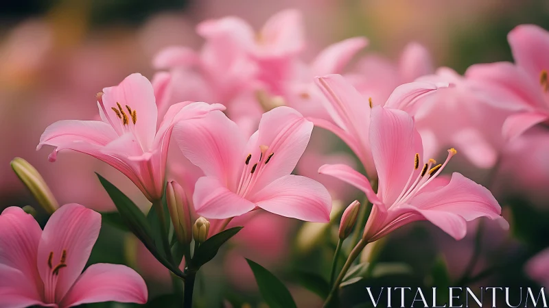 Delicate Pink Lilies in Selective Focus Display Graceful Botanical Beauty