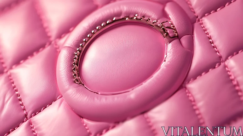 Macro close-up captures quilted pink leather with metallic ring detail