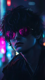 Neon nocturne drifter with magenta mirror shades.