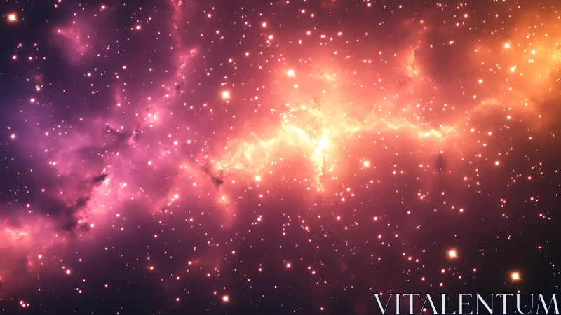 Radiant pink nebula with dense starfield glow in space.
