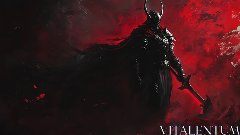 Armored warlord silhouette emerges from chaotic crimson vortex