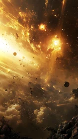 Golden cosmic storm where starlight tumbles and drifts.