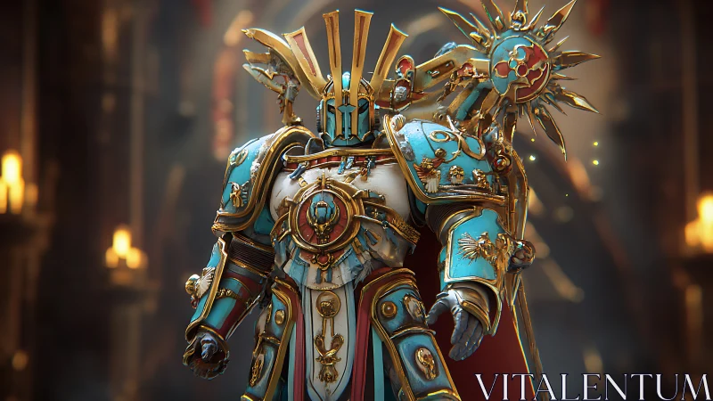 Sunforged paladin strides through the cathedral’s emberlit haze