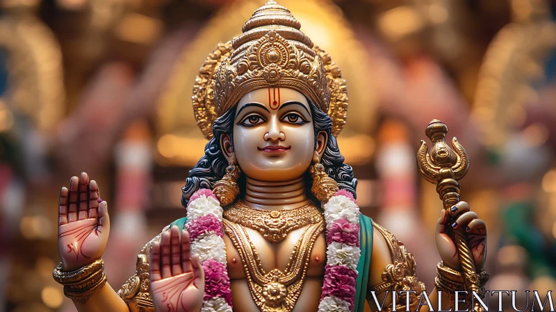 Highly detailed Hindu deity statue is shown in close view