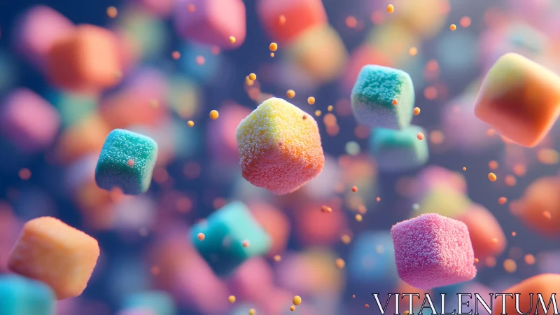 Colorful Candy Particles Floating in Motion.