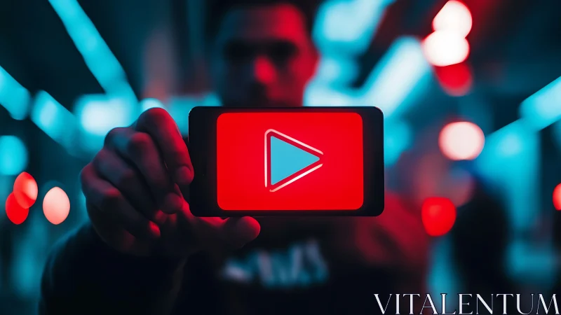 Mobile Device Displays Vibrant Play Button Icon.