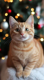 Ginger tabby cat posed before festive bokeh-lit backdrop