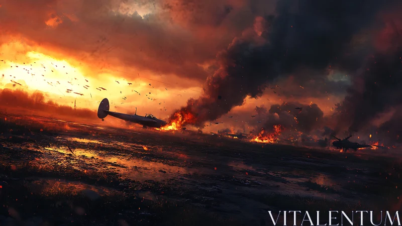 Military Aircraft in Warzone with Explosions