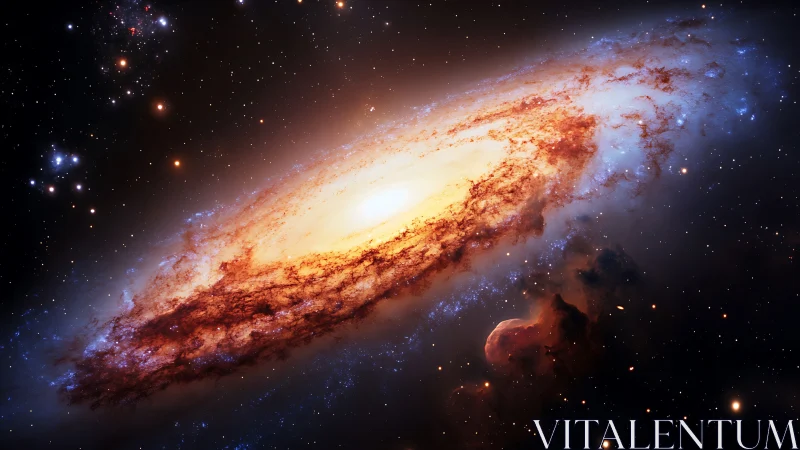 Spiral galaxy core glowing amid dense cosmic dust fields.