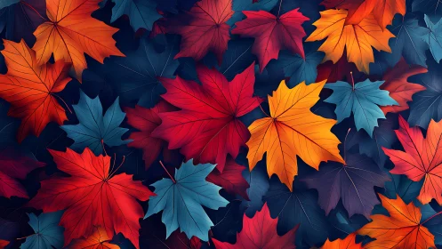 Colorful maple leaves drift gently in a calm autumn dream