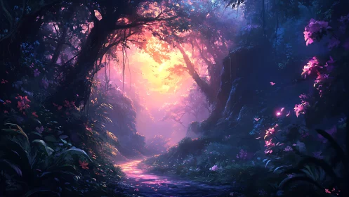 Mystical Jungle Cavern Aglow with Bioluminescent Paradise.