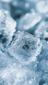 Crystalline ice cube macro with frosty blue reflections.
