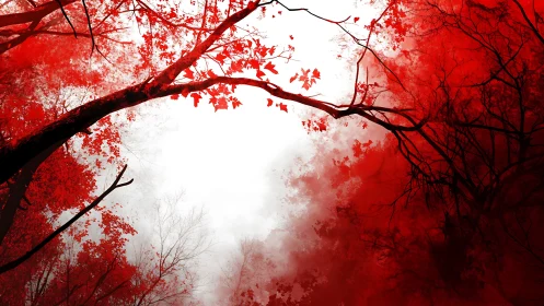 Abstract red and black forest canopy with bold contrast effect.