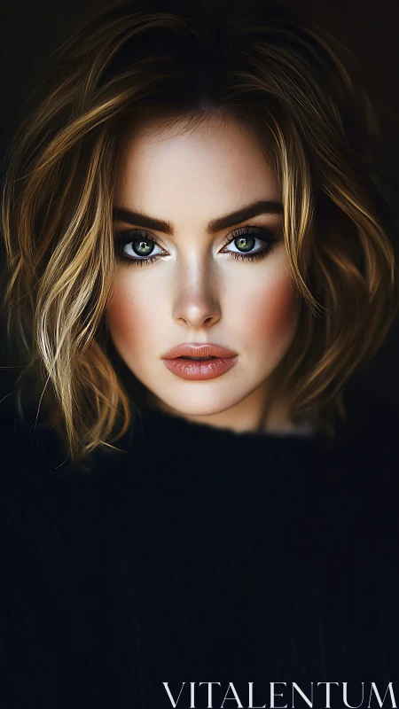 Intense green-eyed portrait with soft cinematic lighting focus.