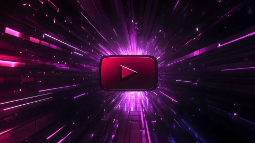 Futuristic YouTube Play Button with Neon Light Effects in Digital Style.