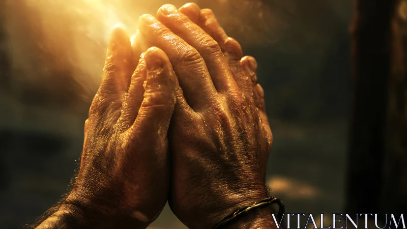 Photorealistic clasped hands under golden backlighting focus.