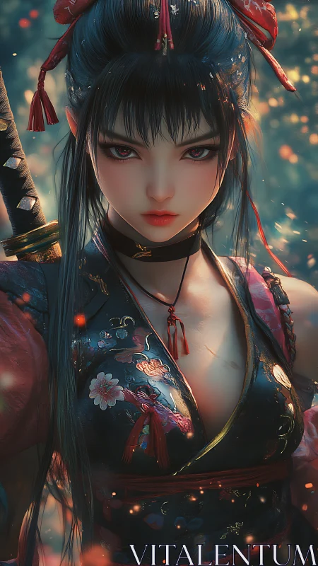 Fierce warrior maiden meets soft falling embers at dusk