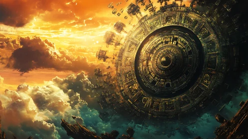 Colossal orbital ring above radiant stormlit clouds.