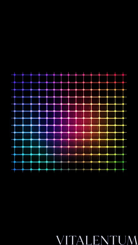 Glowing rainbow grid gently lighting up the quiet dark space.