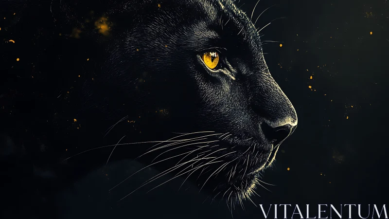 Black Panther with Golden Eyes Against Dark Mystical Background.