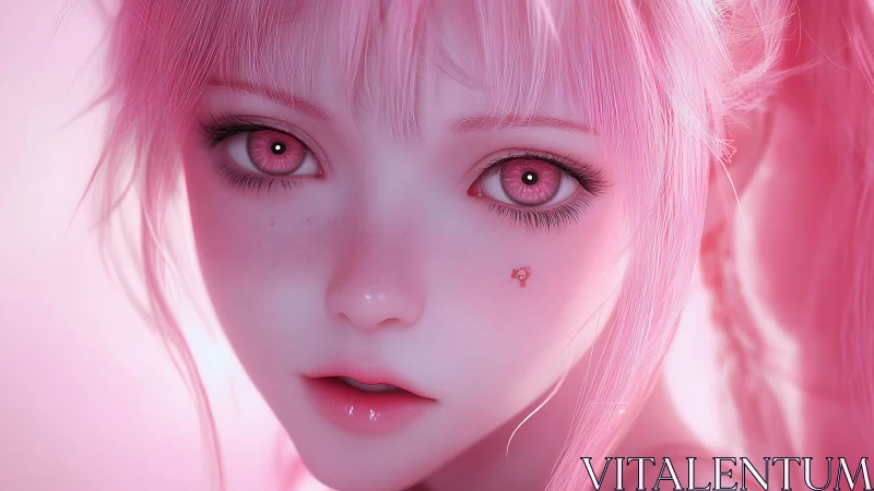 Cotton-candy gaze of a luminous pink dream girl portrait.