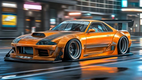 Widebody orange drift car renders hyperreal street dynamics
