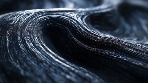Shimmering dark waves curl into a sleek abstract valley