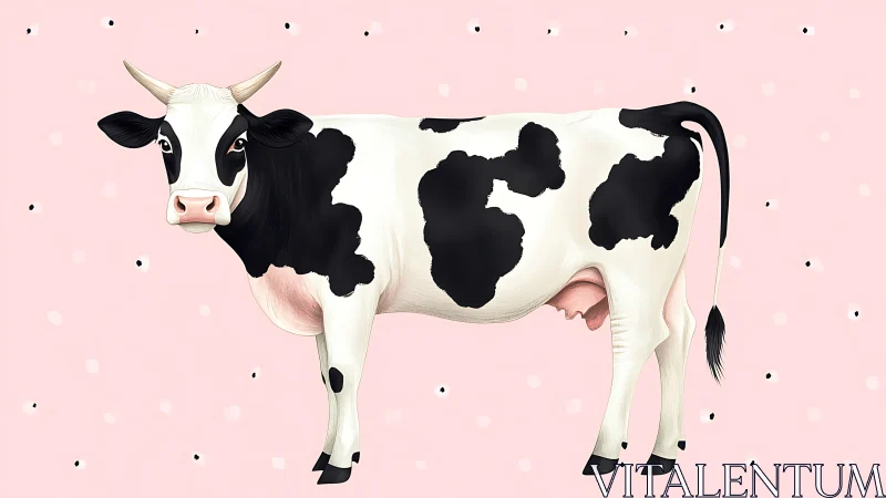 Holstein dairy cow profile on stylized pink polka backdrop.