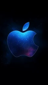 Blue galaxy-filled apple silhouette on dark space background.