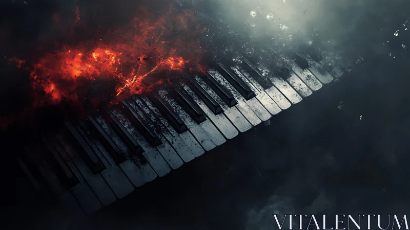 Piano keyboard remains partially consumed by controlled fire