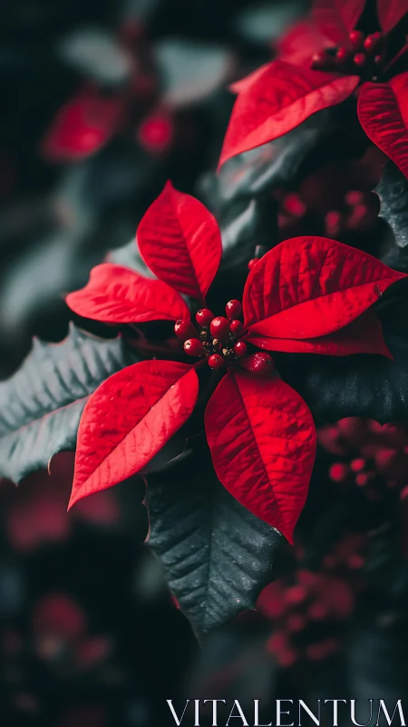 Macro study of red poinsettia bracts in shallow depth of field