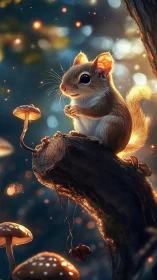 Forest mouse glows on mossy log under warm bokeh light.