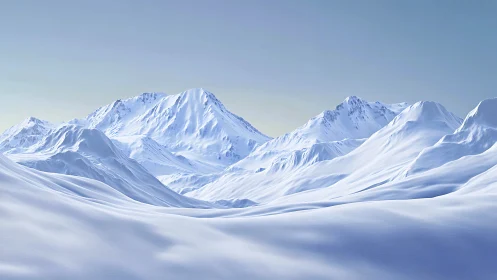 Snow-covered mountain range extends under clear sky