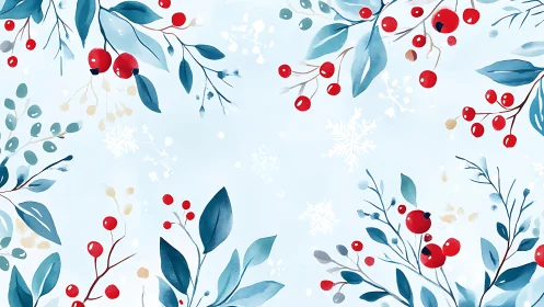Hydrographic winter foliage matrix with red berry accents.