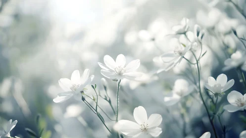 Delicate white flowers in soft focus garden light.