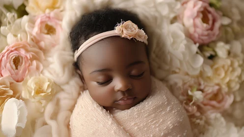 Petite dreamer wrapped in cream, crowned by garden whispers