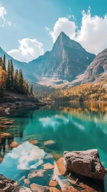 Mountain lake reflects steep peak and mixed conifer forest