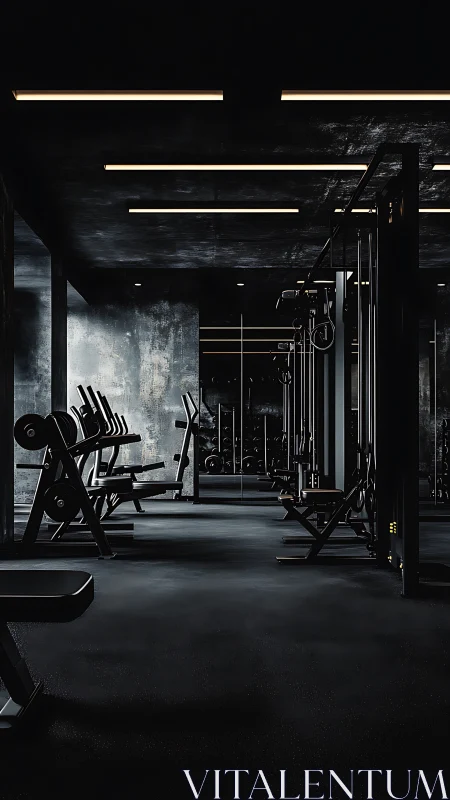 Low-key industrial gym interior with strength machines and benches