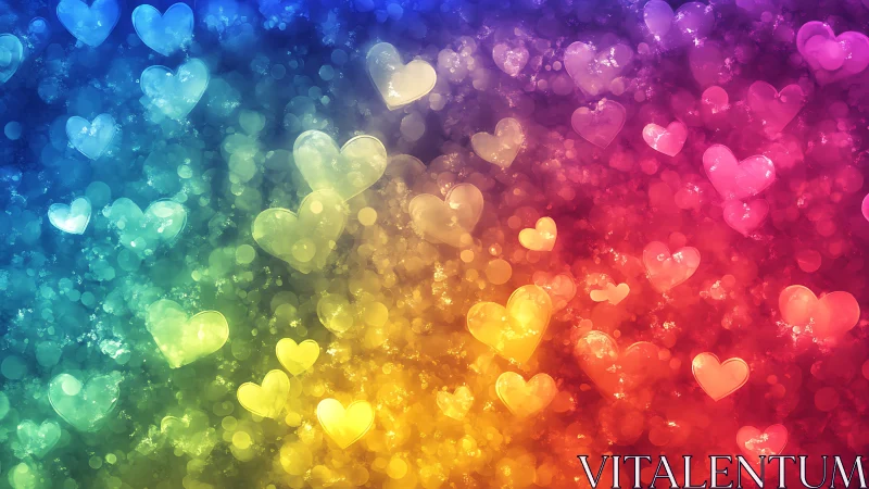 Radiant rainbow bokeh hearts across luminous spectrum.