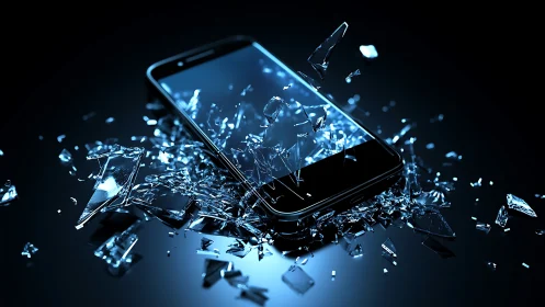 Shattered smartphone dreams in a halo of electric glass.