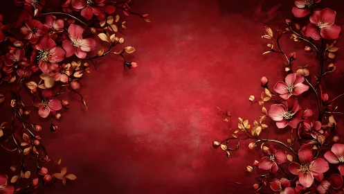 Luxe Red Florals Frame an Elegant Textured Canvas